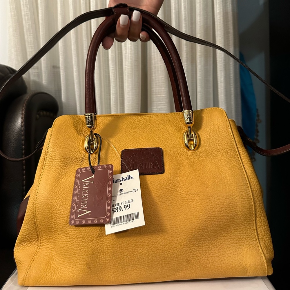 Valentina Italian Yellow Tan Leather Handbag